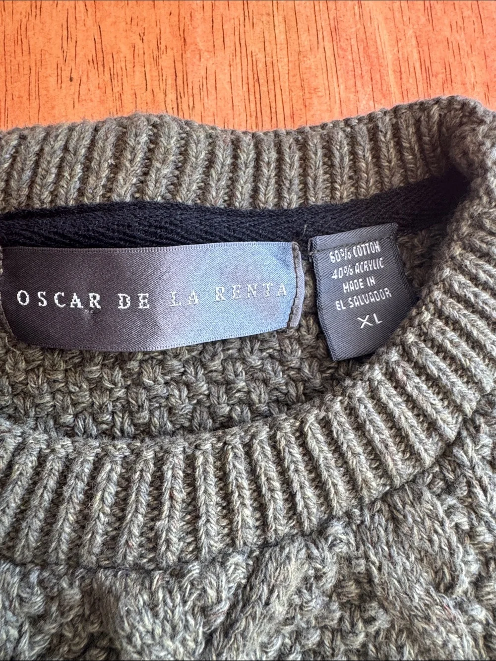 Oscar De LA Renta Men’s XL Olive Cable Knit Crewneck Sweater
